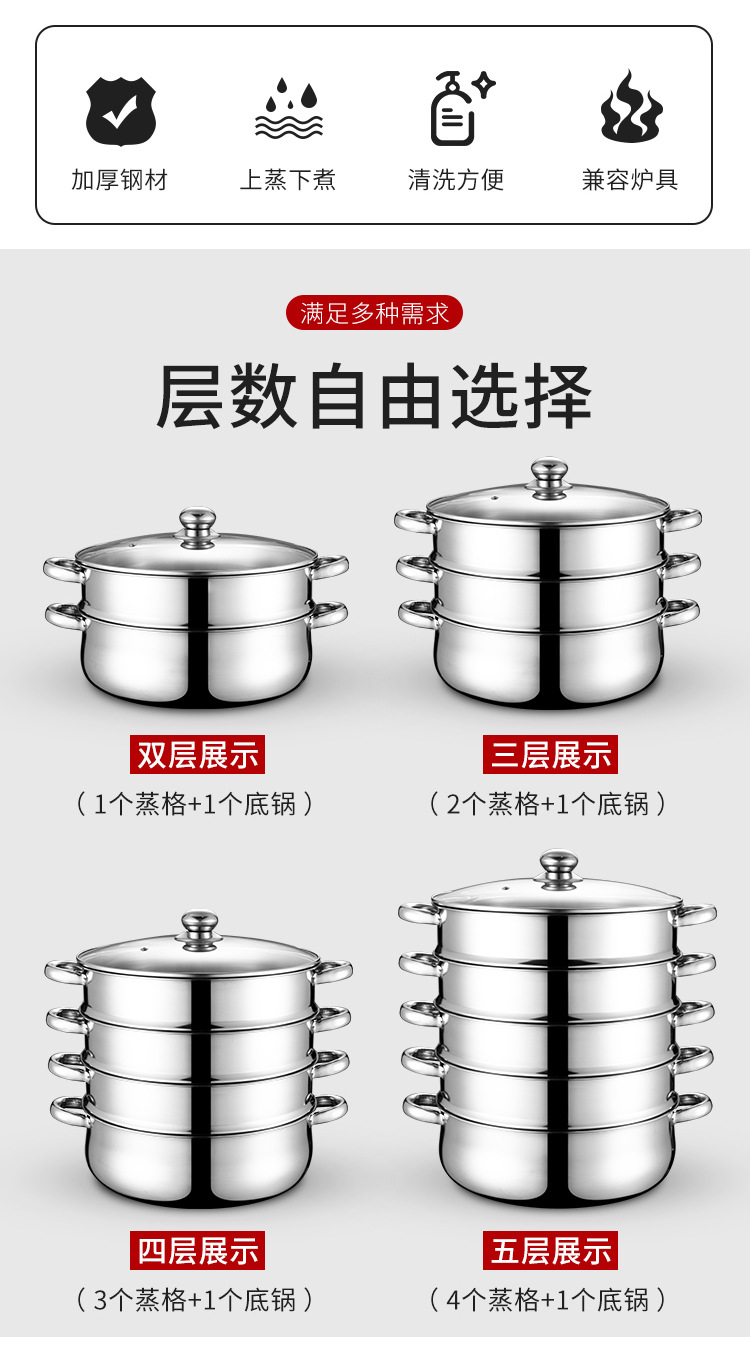 厂家直销多功能不锈钢汤蒸锅家用蒸鱼汤锅双层三层四层五层蒸锅详情4