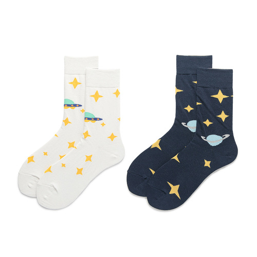 Cotton spirit socks for men and women ins trendy space planet pattern sports skateboard mid-tube couple cotton socks
