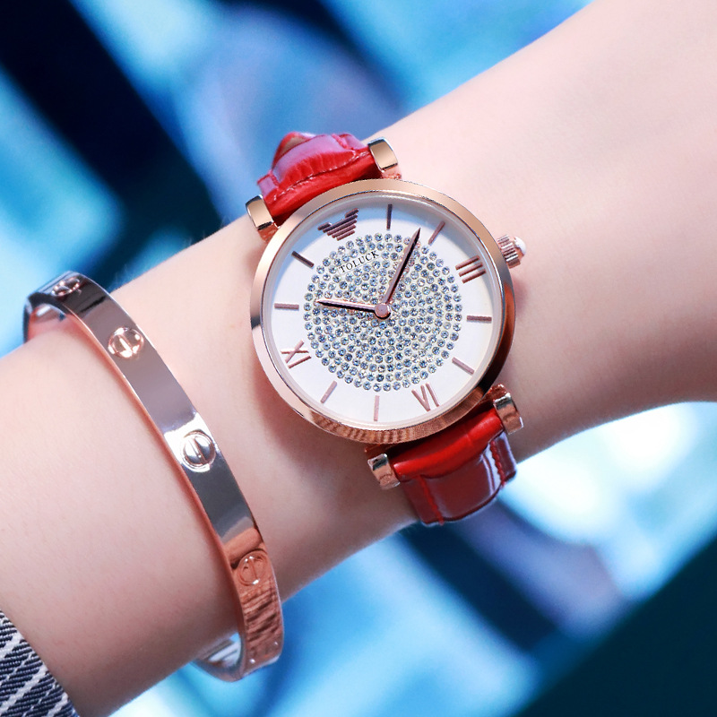 正品镶钻满天星手表女士时尚潮流大气学生ins风韩版皮带石英表|ru