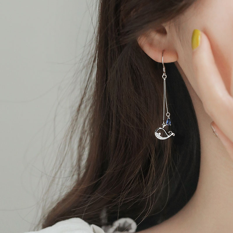 Korean fashionable blue cute earrings drop-shaped with tassels