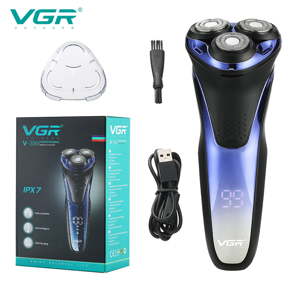 VGR电动剃须刀男士刮胡刀三头USB电动胡须刀水洗亚马逊新款V-306