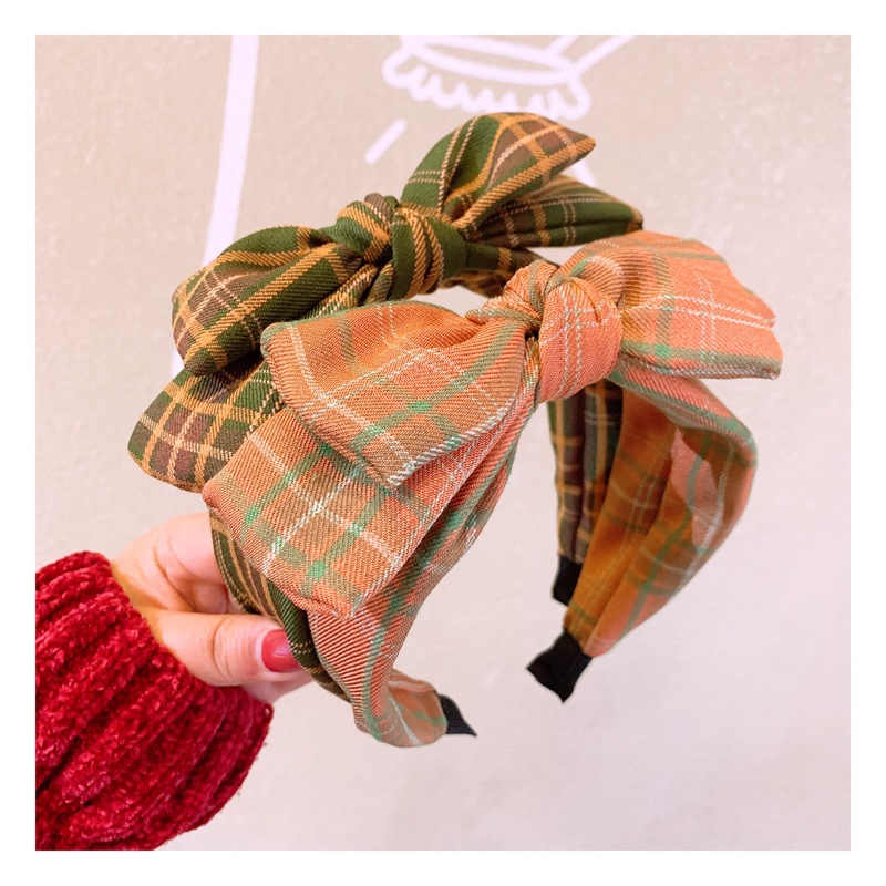 Card Accessories Vintage British Plaid Double Bow Wild Headband Wholesales Fashion display picture 13