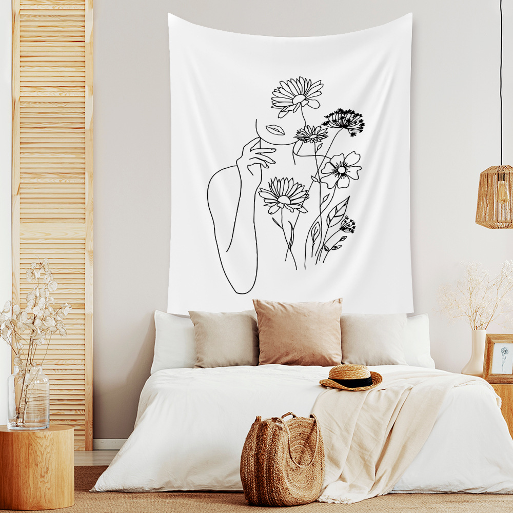 Minimalist Style Black And White Line Printed Tapestry Wholesale Nihaojewelry display picture 6