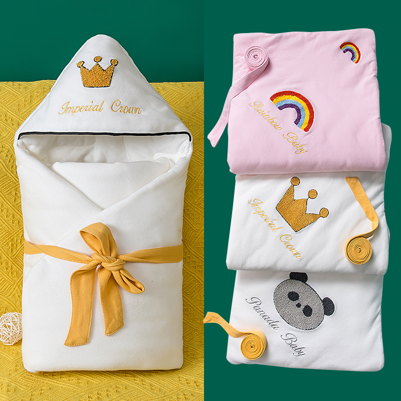 Autumn and Winter Cotton Thickened Newborn Baby Swaddling Newborn Bag Kick-proof Quilt Anti-startle Baby Embroidered Quilt