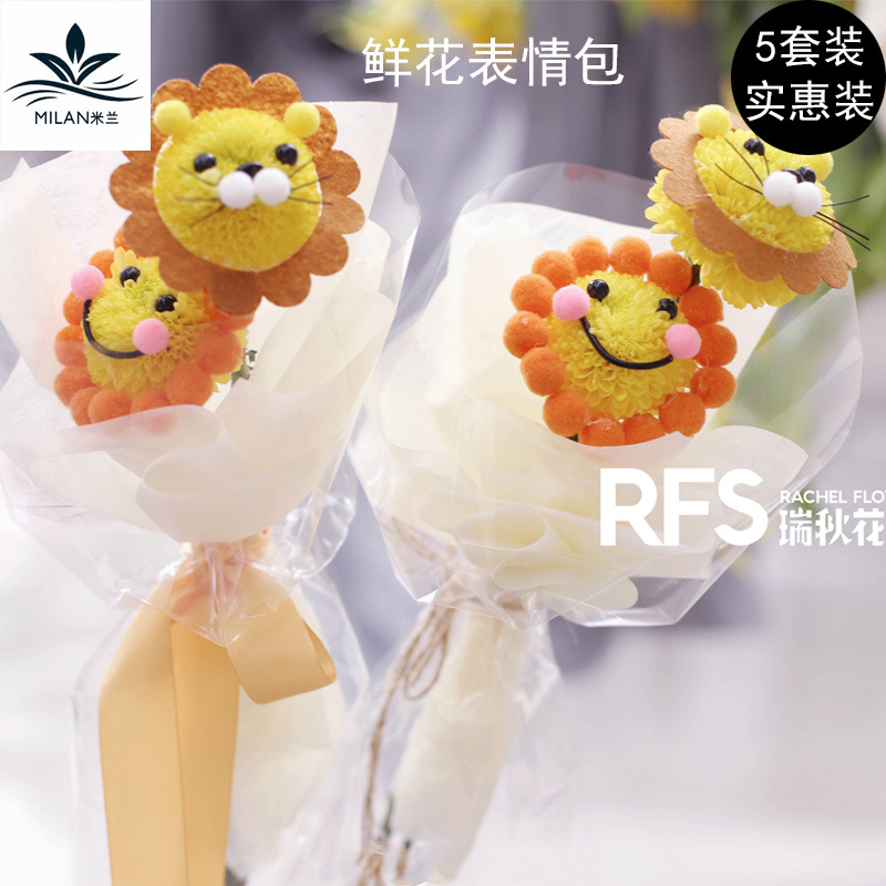 鲜花乒乓菊卡通表情包DIY材料造型套装手工创意动物笑脸花艺包装