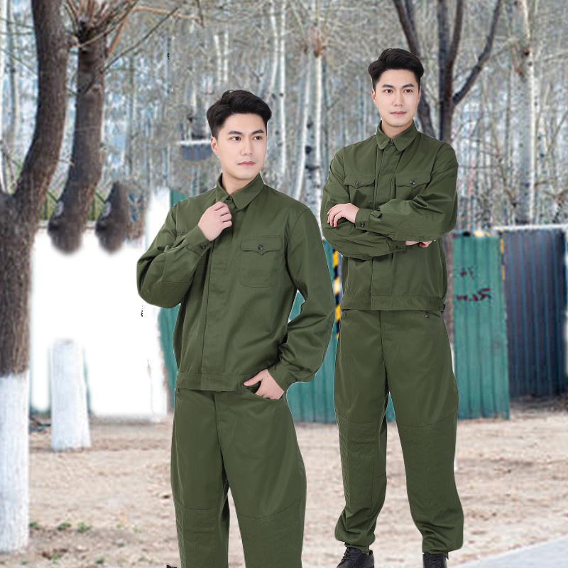 老式涤卡面料工作服作训服加厚套装绿色马裤电焊工作服作训服