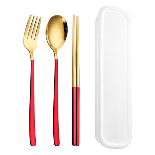 304不锈钢叉勺筷三件便捷餐具套装 学生户外公勺公筷礼品LOGO印刷