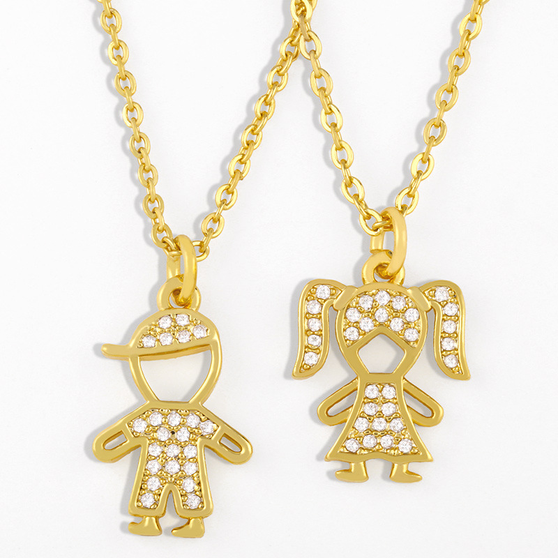 creative micro-inlaid zircon boy and girl pendant necklace wholesale
