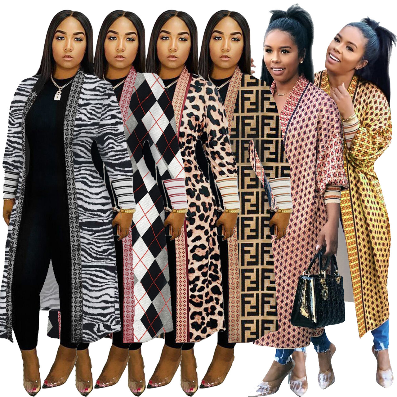 winter print stitching threaded sleeve cardigan coat nihaostyles wholesale clothing NSSME94412