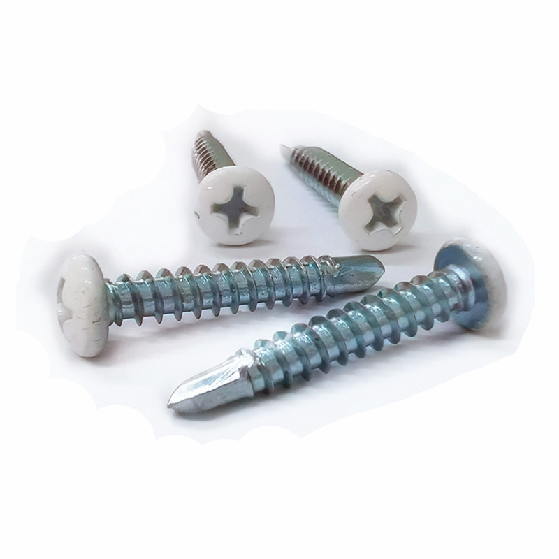 白色盘头十字钻尾螺丝 #8装修工地用铁皮瓦用白色喷漆燕尾螺丝