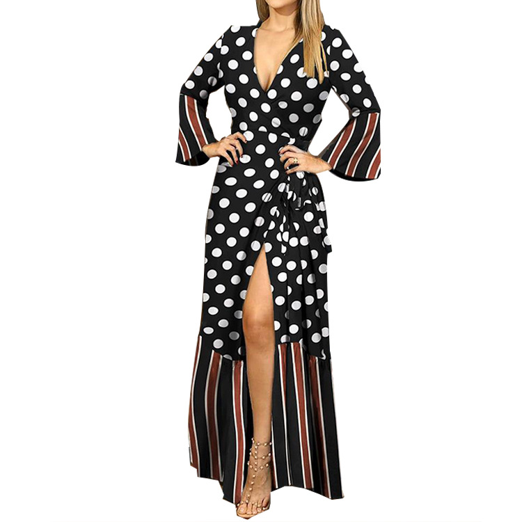 Women's Irregular Skirt Vintage Style V Neck Printing Long Sleeve Printing Maxi Long Dress Daily display picture 1