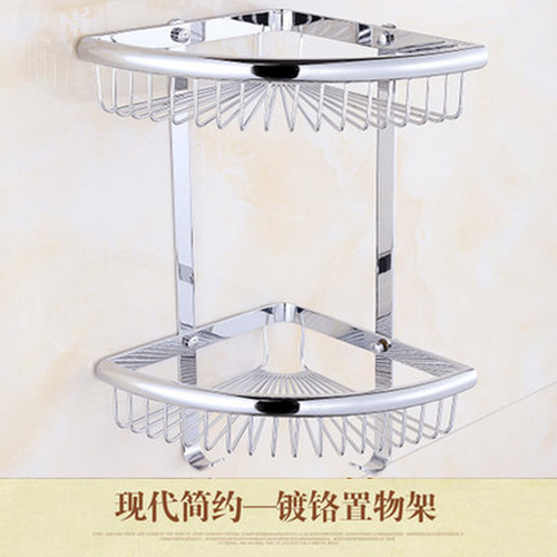 All copper triangle basket bathroom tripod gold corner rack wall hanging double layer mesh basket storage rack bathroom pendant