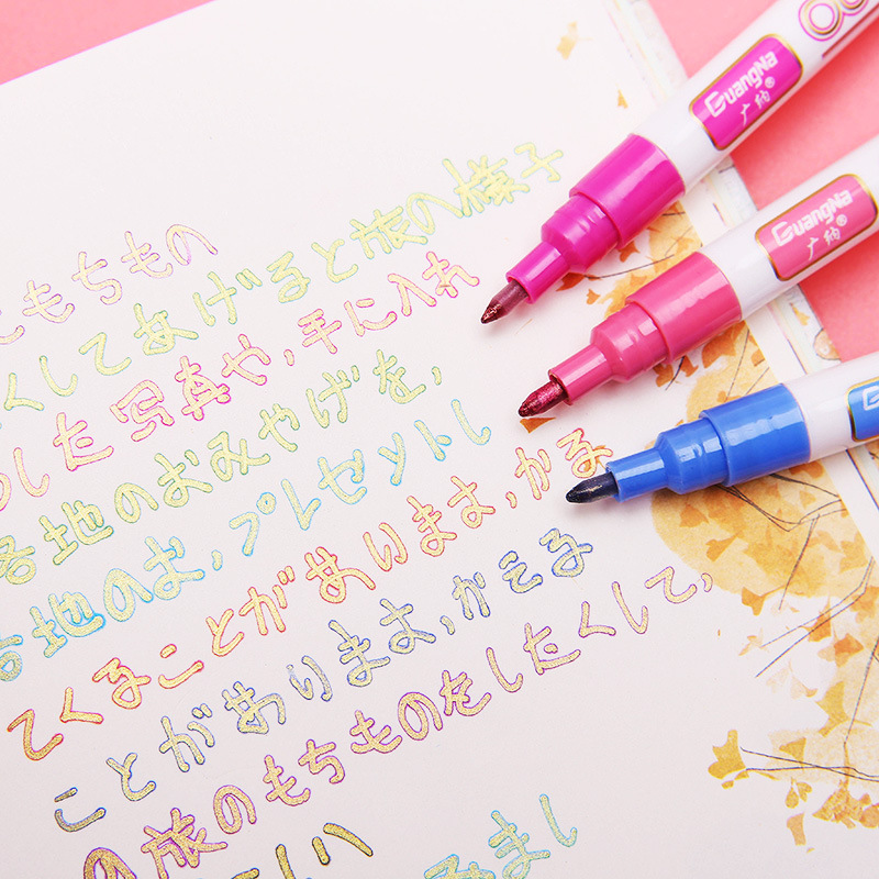 Guangna12-color Double-line Pen Douyin Gold And Silver Edge Outline Pen Dreamy Diy Student Fluorescent Marker Pen Two-color Pen