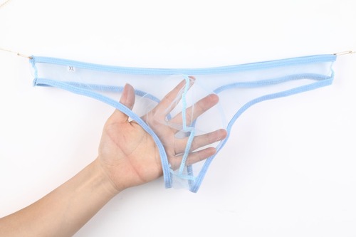 European and American men's underwear transparent pouch low-rise fine mesh G-string large size C-035