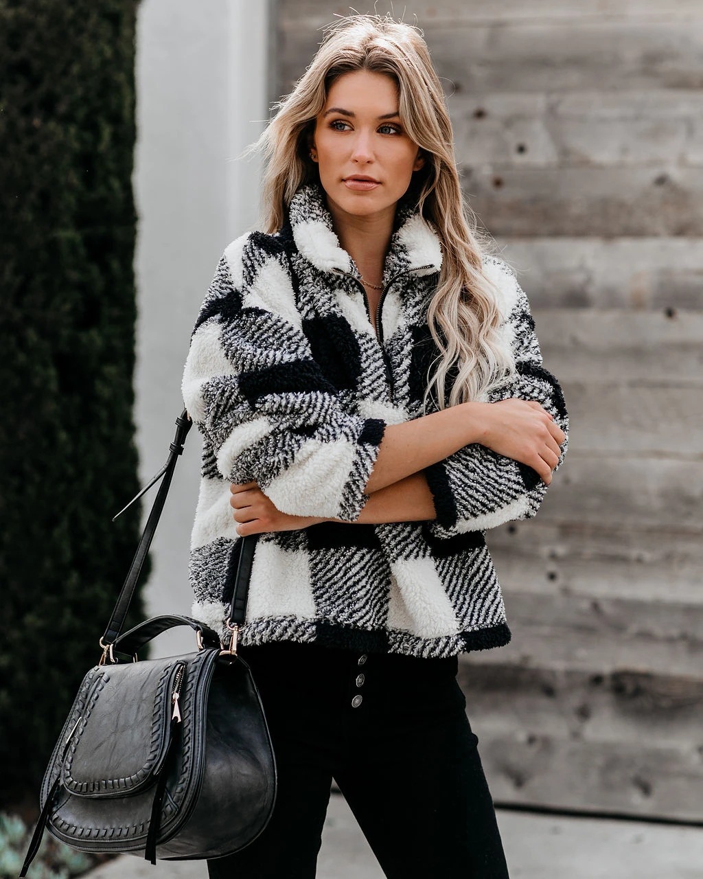 autumn and winter new thickened stand-up collar sweater women's long-sleeved loose plaid shirt NSYD3807