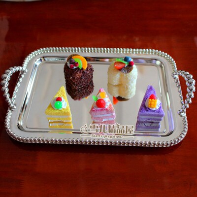 rectangle Tray Large household fashion Home Furnishing hotel Supplies silvery tea tray European style originality Dessert plate
