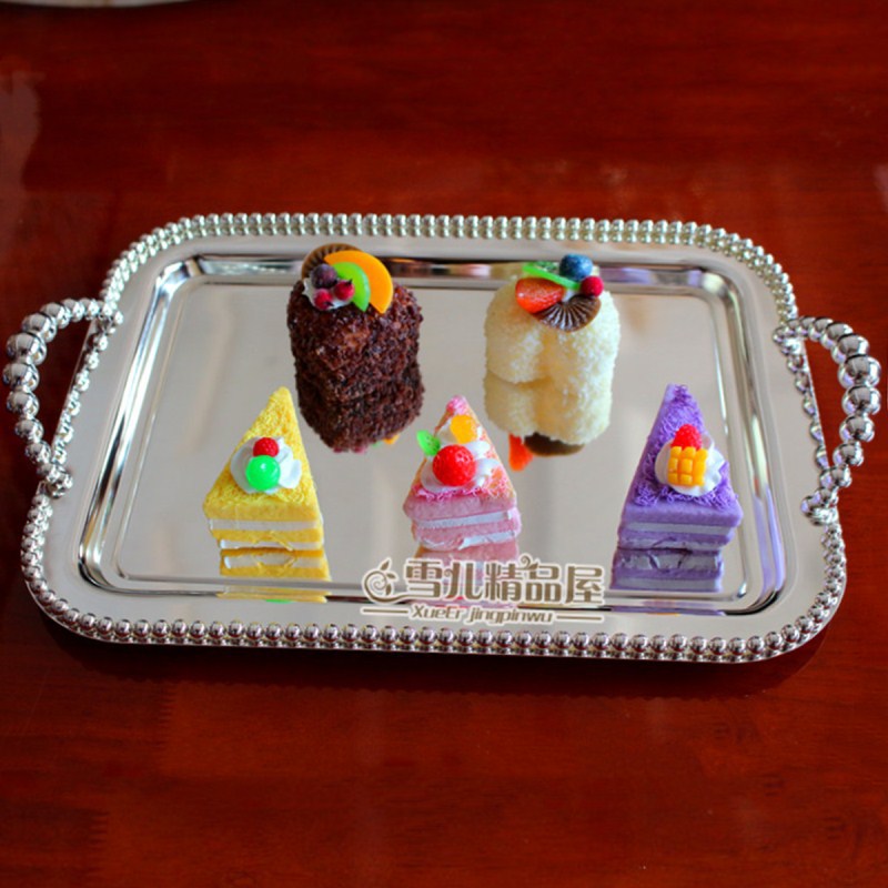 rectangle Tray Large household fashion Home Furnishing hotel Supplies silvery tea tray European style originality Dessert plate