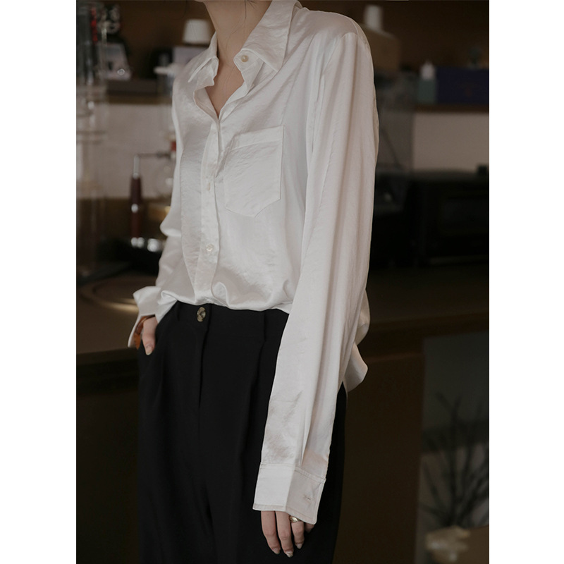 Shirt female 2021 summer new Korean simulation silk top retro port flavor long sleeve loose chic satin shirt