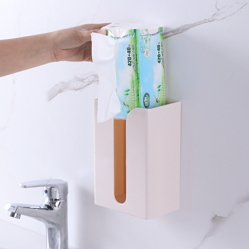 ABS traceless sticker tissue box wall-mounted tissue holder creative simple plastic multi-functional toilet tissue box