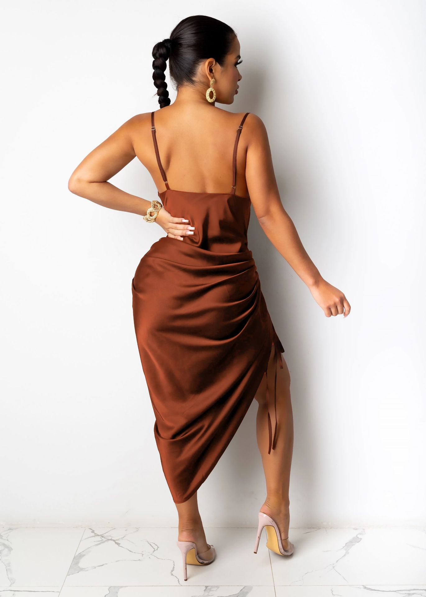 Summer Women Clothes Sexy Lacing Split Pleating Sling Maxi Dress