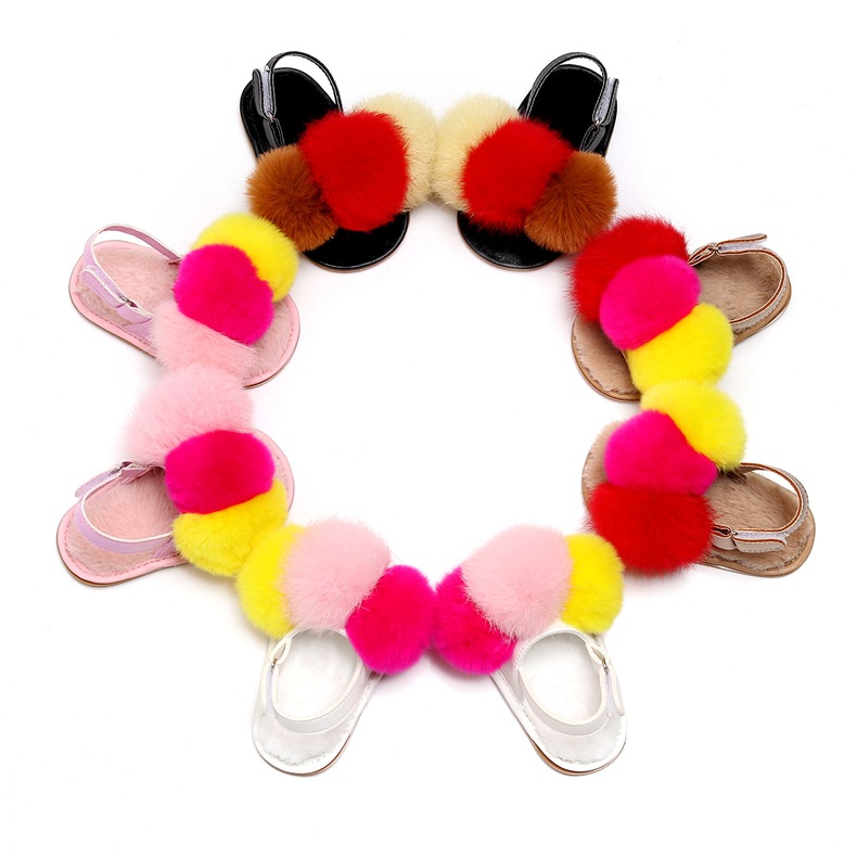 Fur sandals rubber non-slip bottom PU rabbit fur cute style children's baby shoes baby toddler shoes 0-1-2 years old
