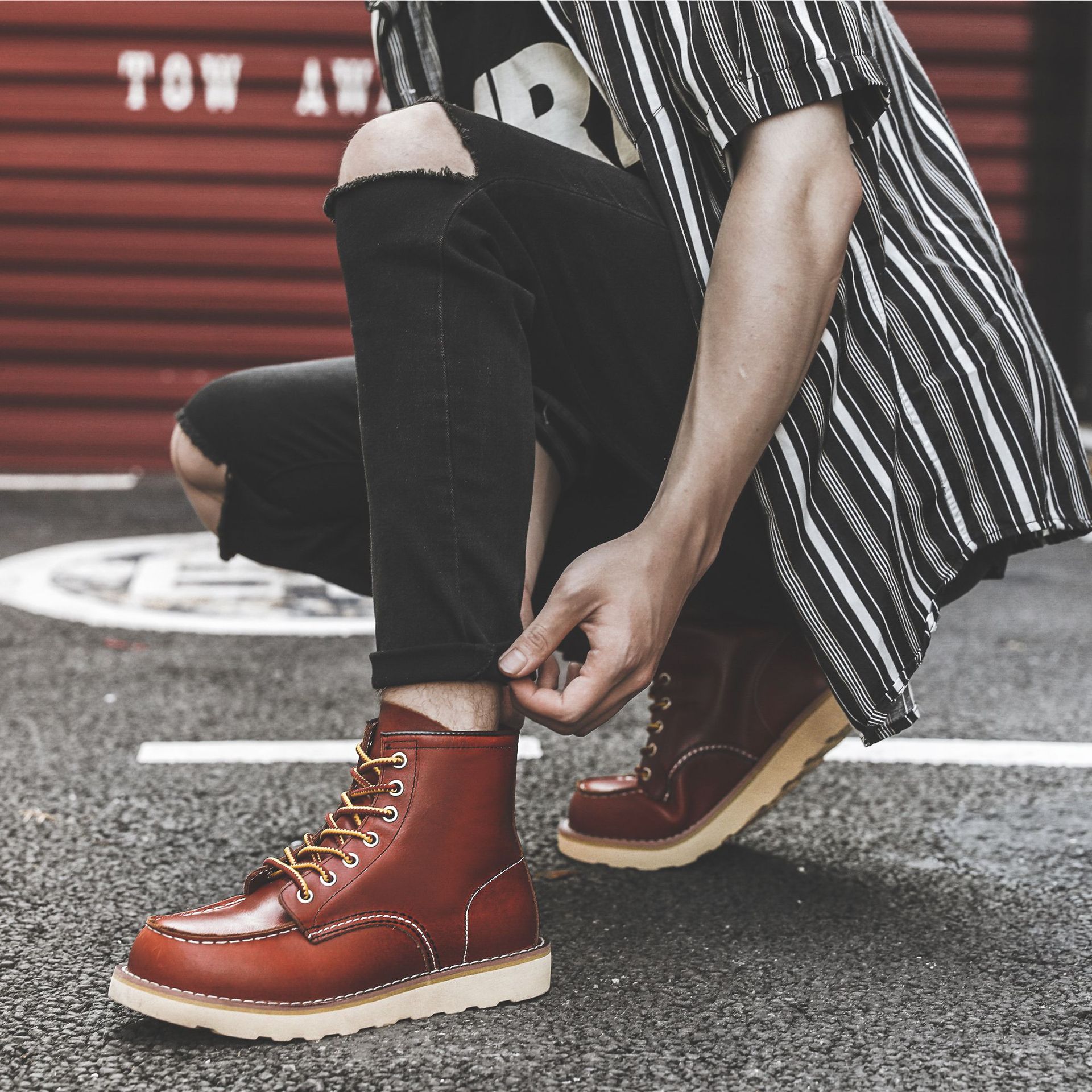 Title 27, Stivali Martin piatti slip-on retrò da lavoro d...