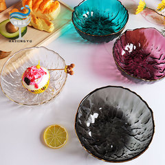 Household Creative Gold-Edge Colorful Glacier Glass Vegetable Fruit Dessert Salad Bowl Manufacturer Wholesale