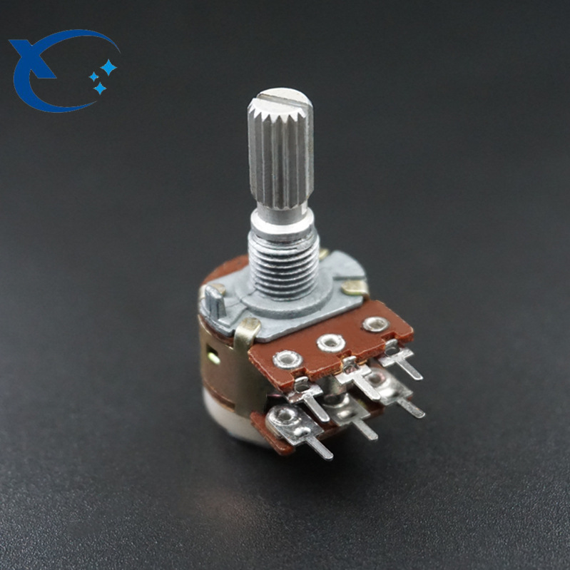 厂家直销 WH148型6脚双联电位器B50K20轴长花柄 调灯调速电位器