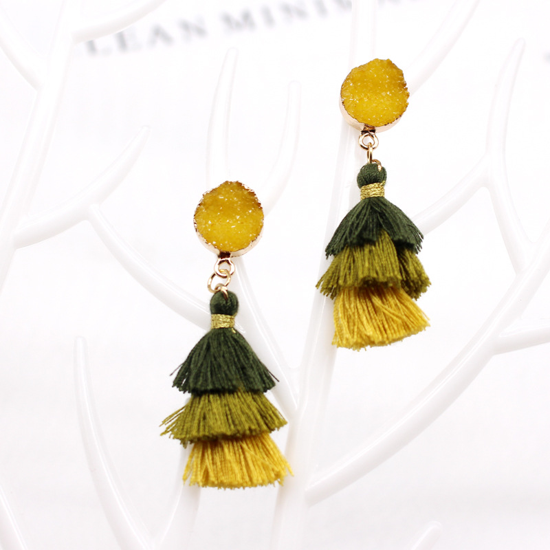 Fashion Jewelry Imitation Natural Stone Tassel Earrings Multi-layer Earrings Imitation Crystal Bud Resin Earrings display picture 1