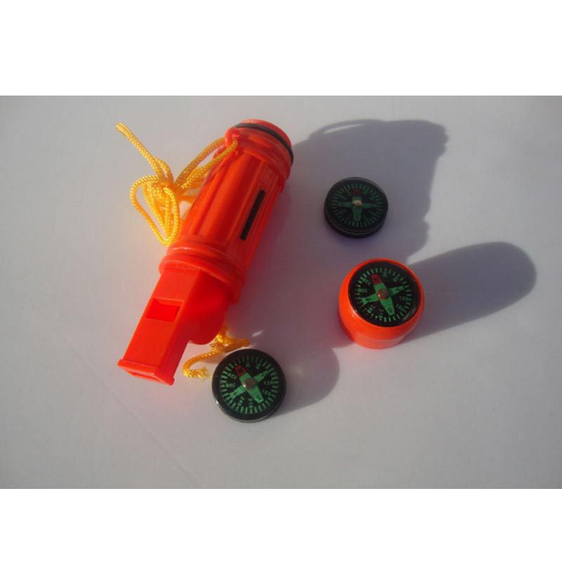 供应5合1多功能口哨求生口哨 打火石/防水仓/镜子/指南针求生哨子