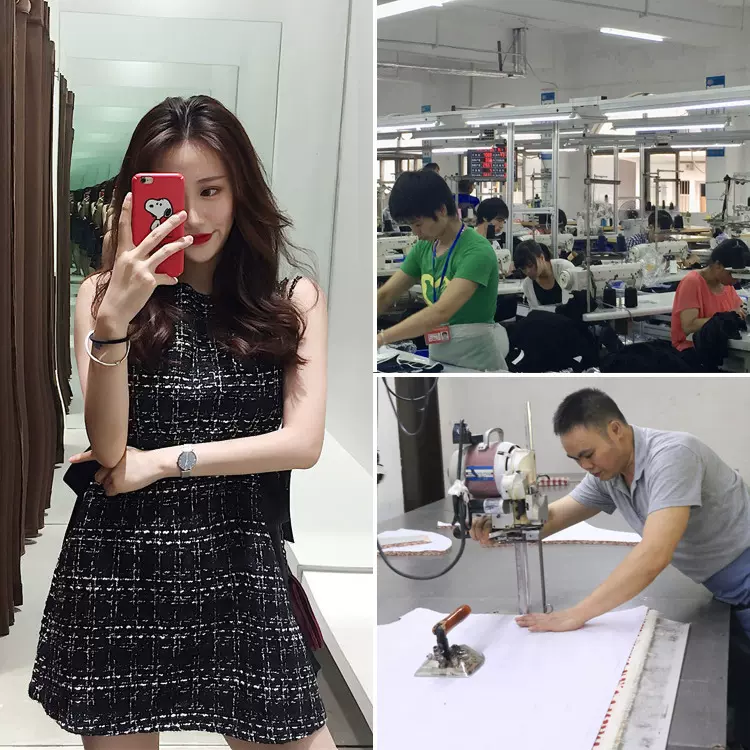 2021新款女装秋冬韩版连衣裙加工定制韩版小香风收腰A字连衣裙