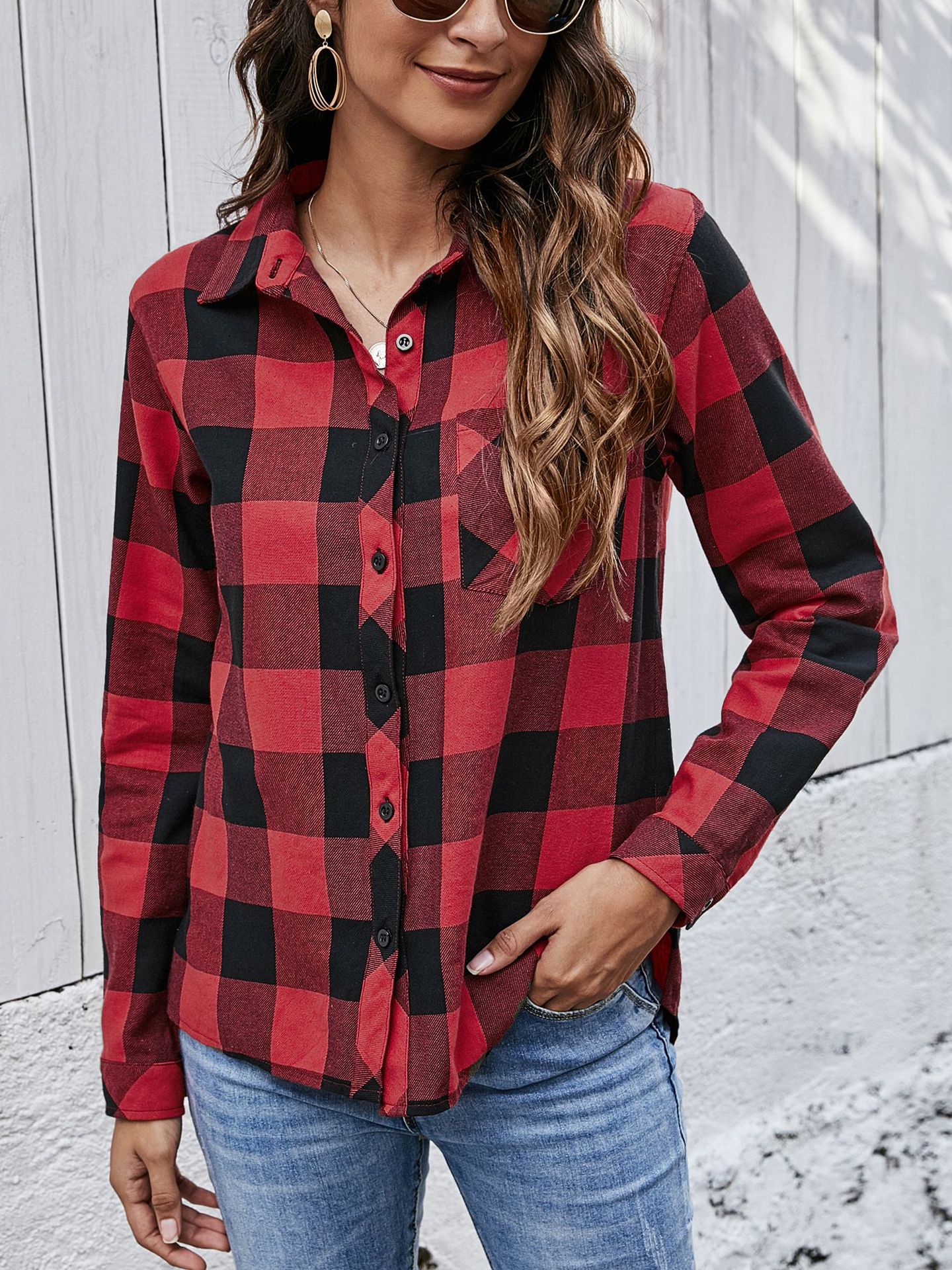 Plaid Long-Sleeved Casual Shirt Kisha Monique