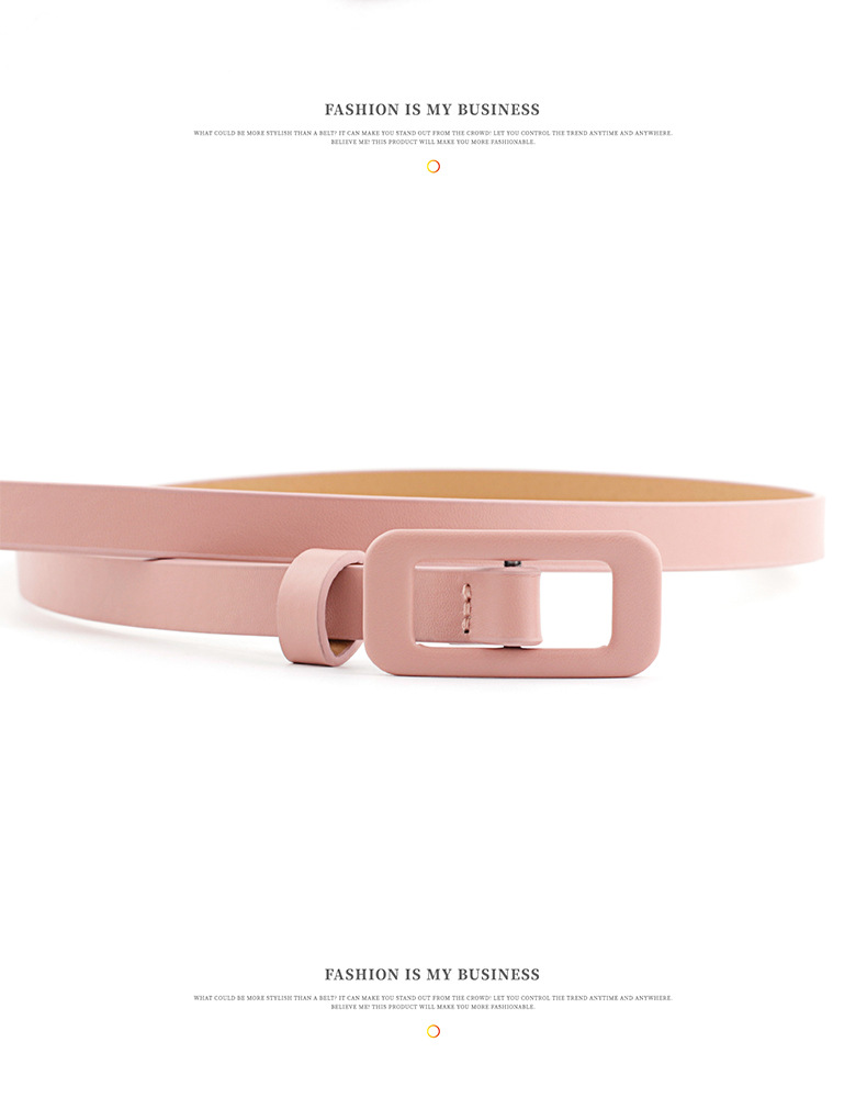 New Solid Color Ladies Light Body Pu Small Belt Fashion Square Buckle Needle-free Decorative Thin Belt display picture 4