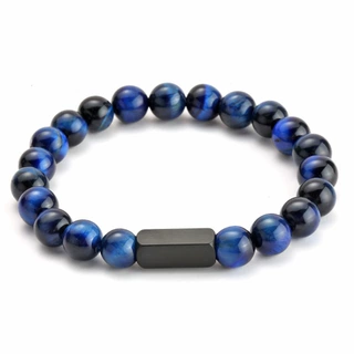 时尚品牌珠宝8mm幸运珠子黑色玛瑙天然虎眼石半宝石男士女士手链