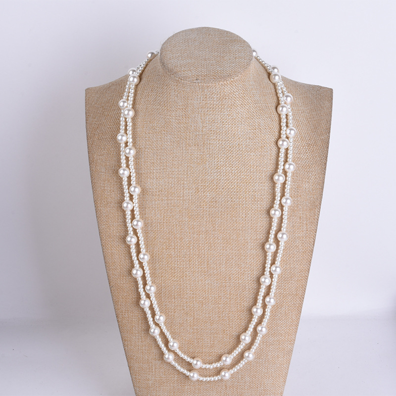 Korean style multi-layer long pearl neck...