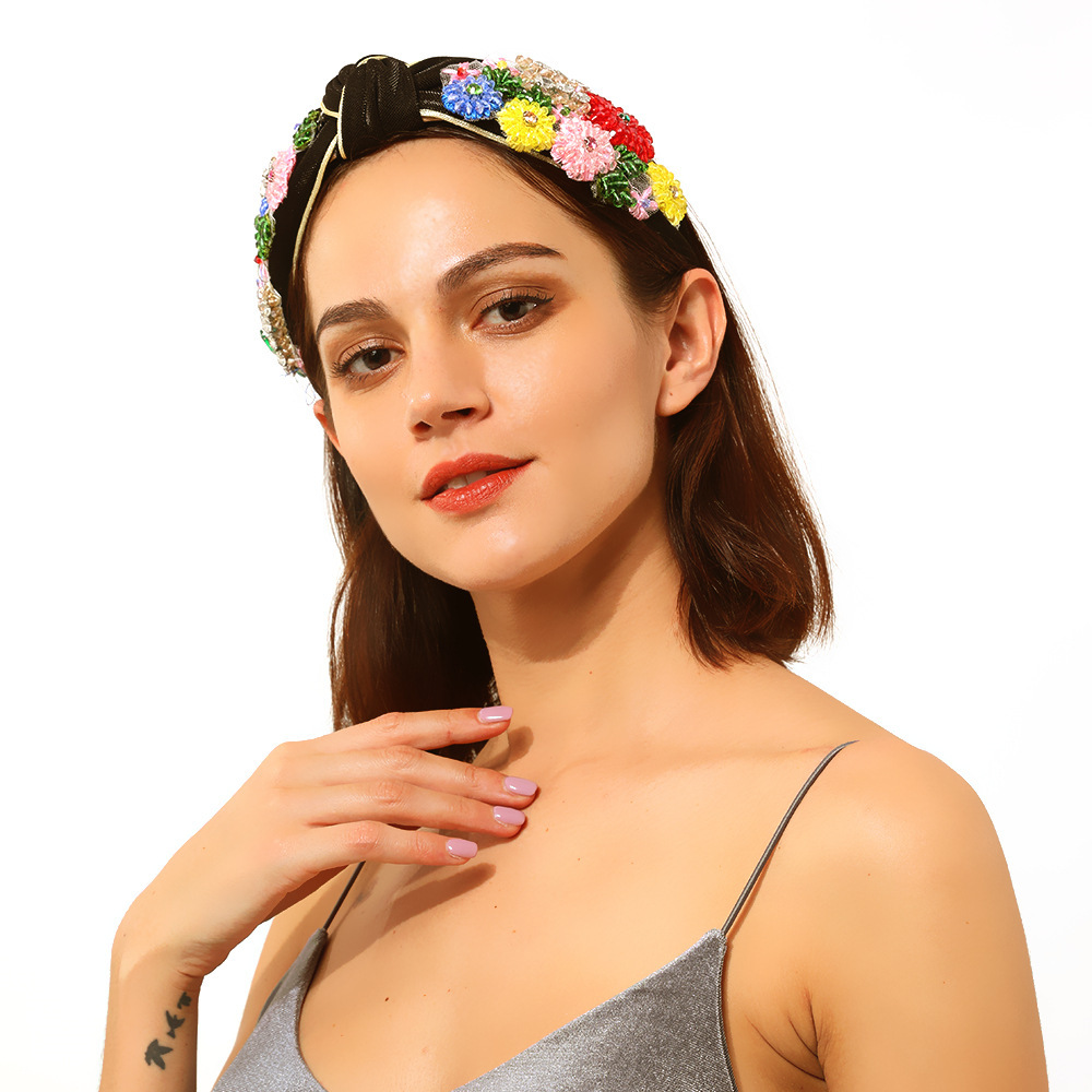 Mode New Vintage Diamant Imitation Cristal Coloré Fleurs Noué Alliage Bandeau display picture 1