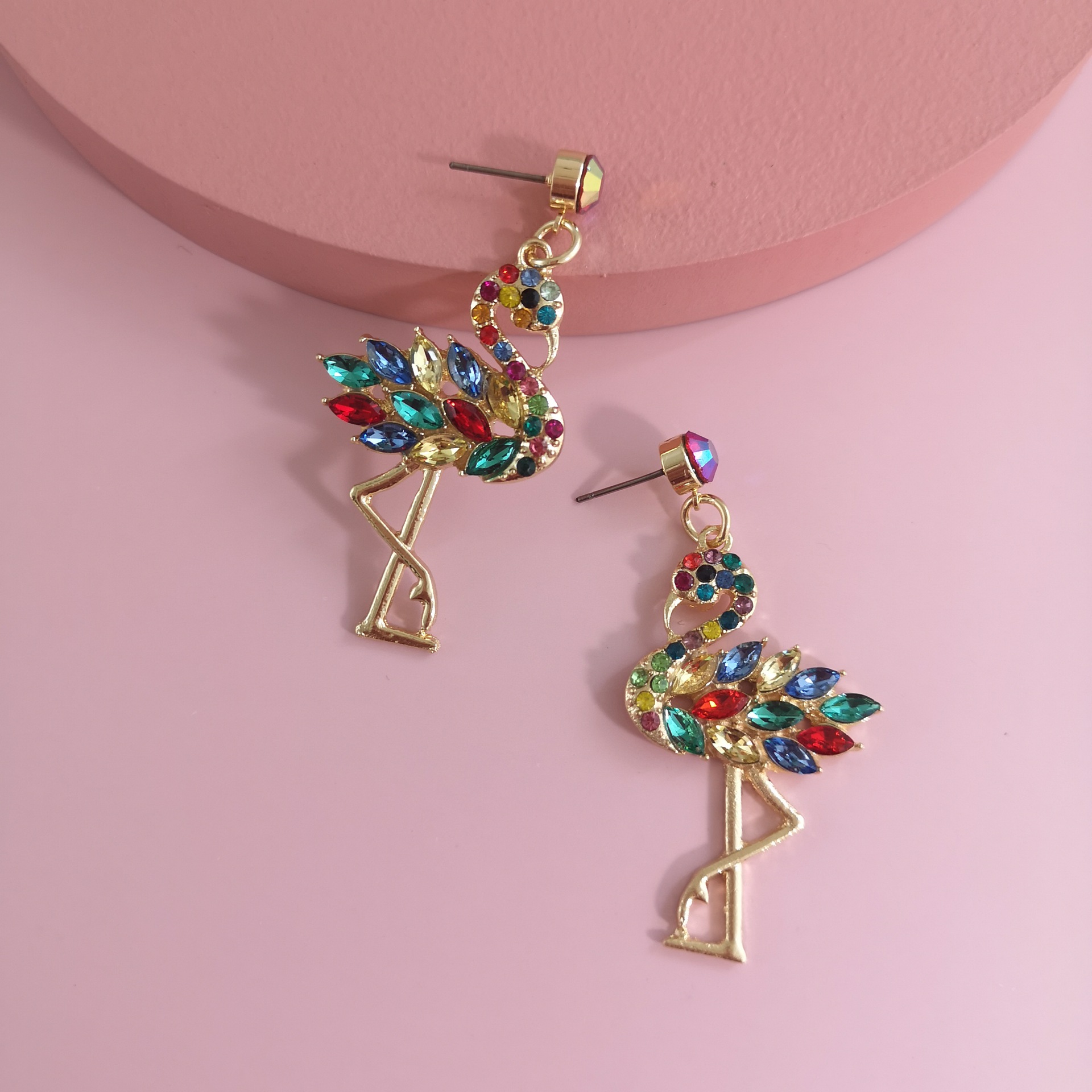 Creative Flamingo Long Diamond-studded Women's Earrings display picture 4