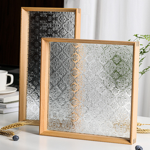 [Factory Direct Sales] Retro Hydrangea Glass Wooden Tray Tabletop Decorative Item Incense Tea Sea Storage Tea Plate 