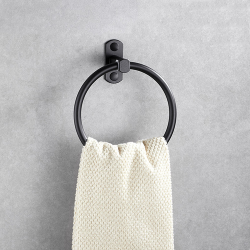 Black space aluminum towel ring European bathroom towel rack towel ring hotel bathroom rack without punching
