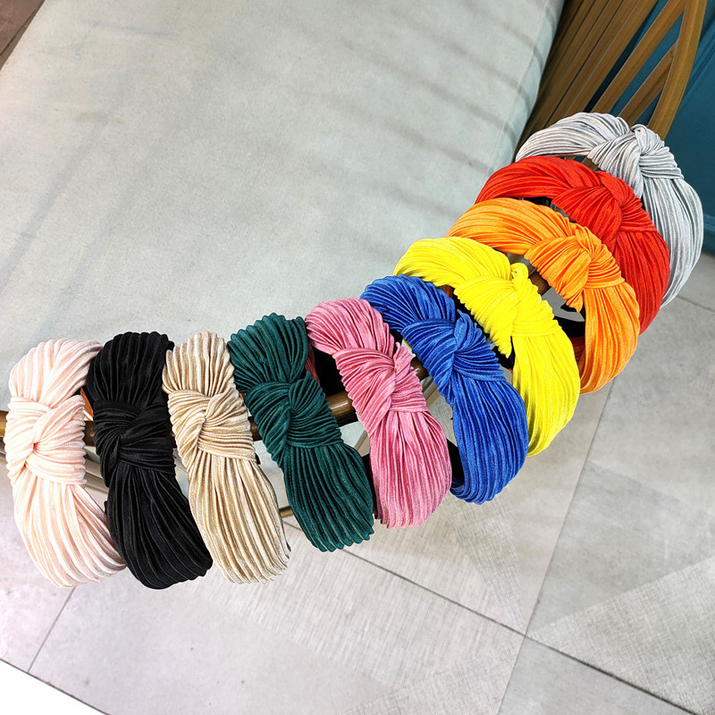 Korean New Candy-colored Pleated Knotted Headband Solid Color Fabric Headband Wave Hair Accessories Ladies Wholesale Nihaojewelry display picture 1