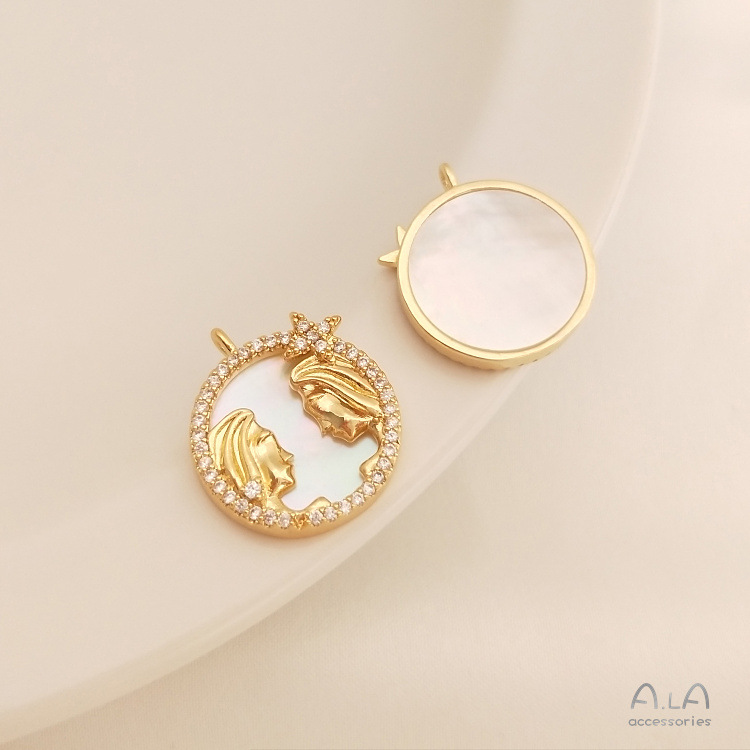 1 Piece Diameter 15.5-15.8 Copper Shell Zircon 14K Gold Plated Round Constellation Polished Pendant display picture 7