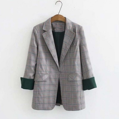 goods in stock wholesale Plaid Small suit 2020 Korean Edition Easy student No buckle lattice suit Mid length version