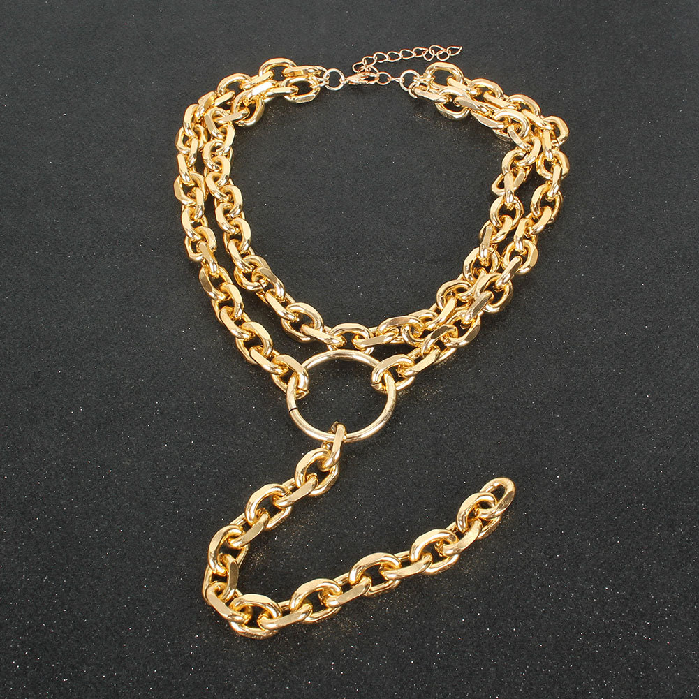 Fashion Gold Thick Chain With Ring Pendant Multi-layer All-match Necklace display picture 5
