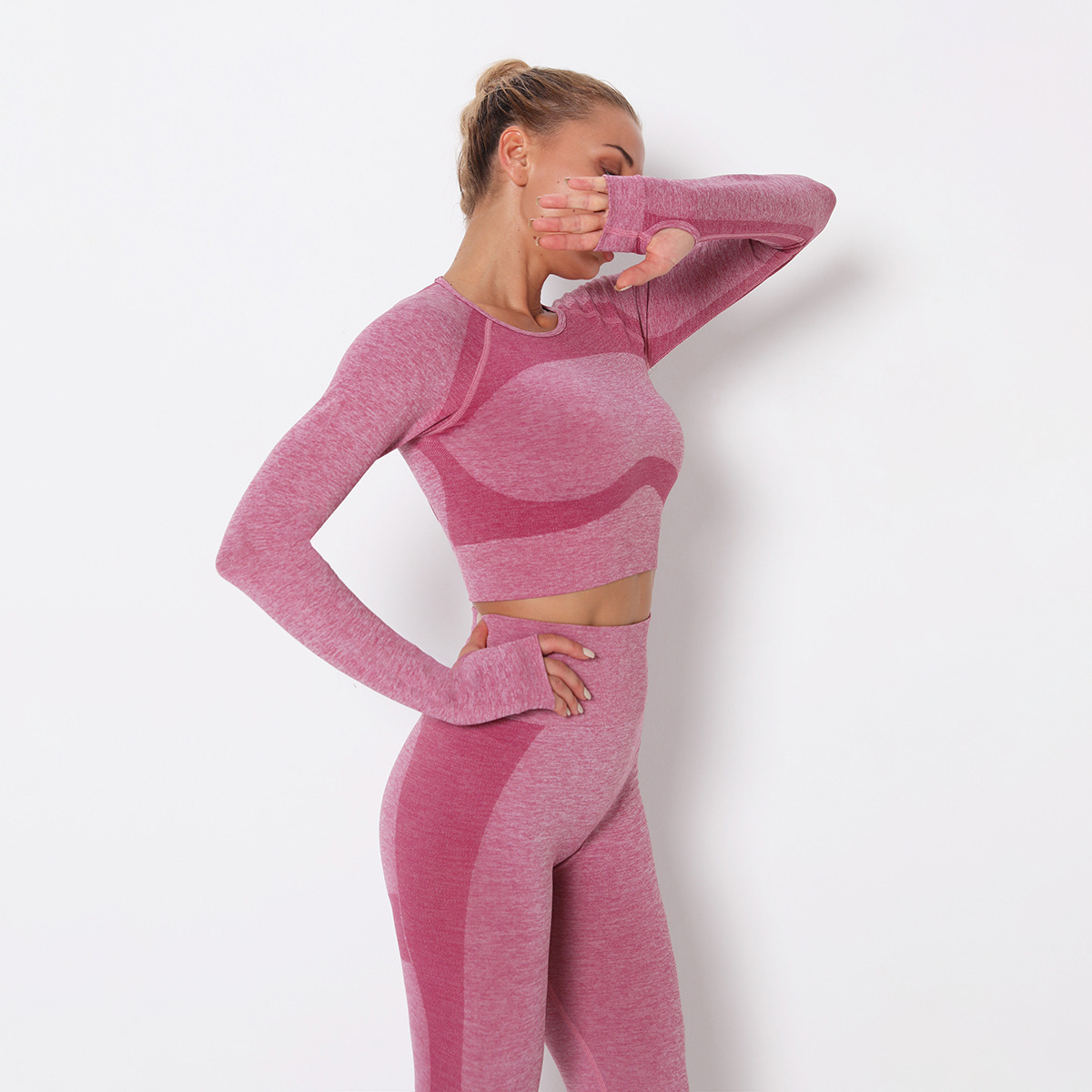 sexy belly tight-fitting quick-drying long-sleeved fitness T-shirt NSNS11016