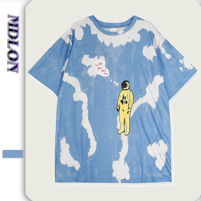 男装2020春夏新款潮街头笑脸宇航员扎染印花休闲短袖宽松男士T恤|ms