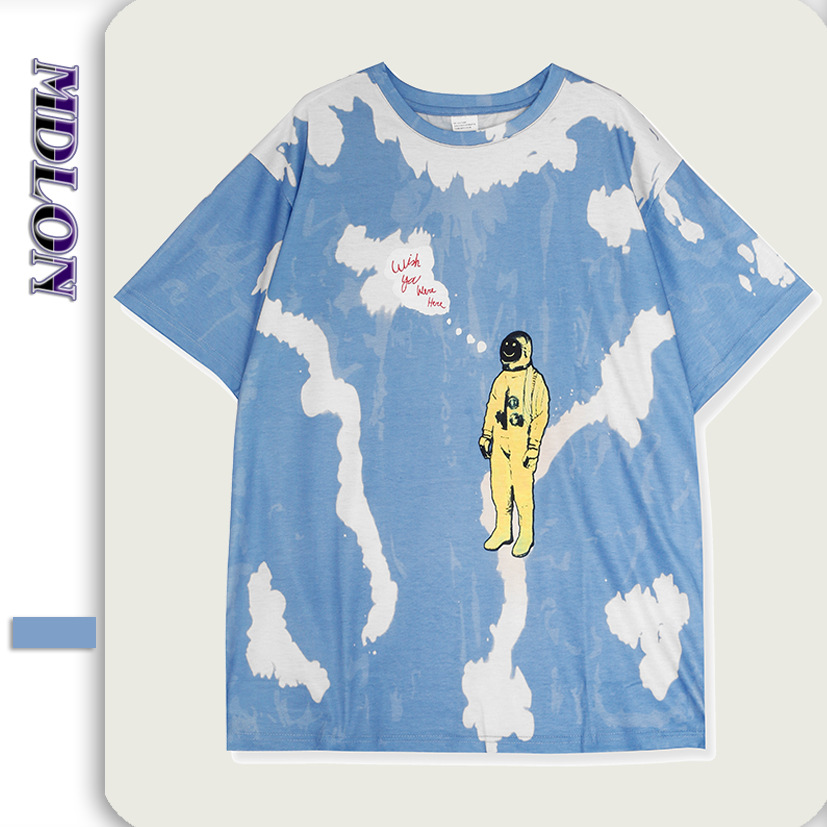 男装2020春夏新款潮街头笑脸宇航员扎染印花休闲短袖宽松男士T恤|ms