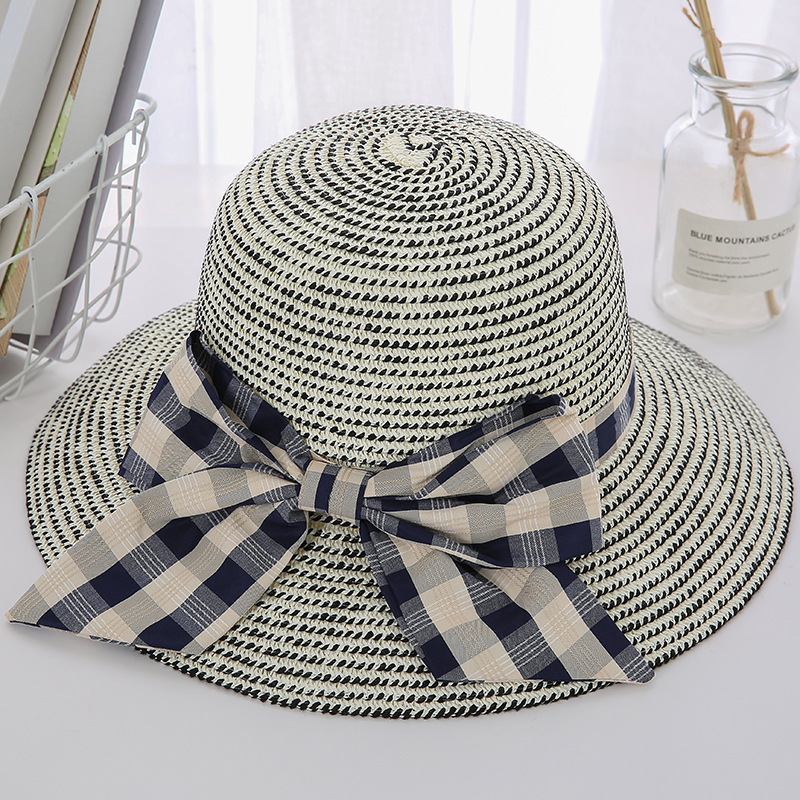 Women's Basic Lattice Bow Knot Bowknot Flat Eaves Straw Hat display picture 7
