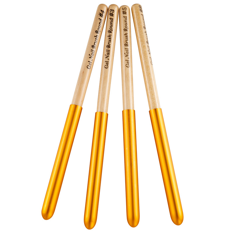 美甲笔圆头光疗笔排笔凝胶笔木杆金属笔带盖彩绘笔刷美甲笔刷套装
