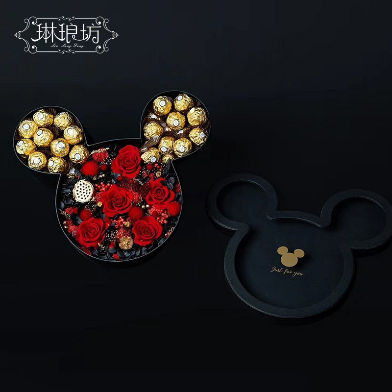 Facebook Mickey caja transparente ventana PVC flor caja de regalo de embalaje DIY hecho a mano floral arreglo de flores caja de ventas directas de la fábrica