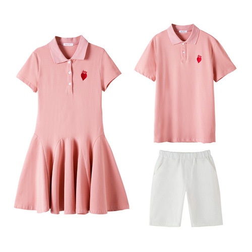 Hollywood Mother's Dress 2024 Spring and Summer New Model Family Set for One to Three Families Short Sleeve Parent and Child Set Wholesale